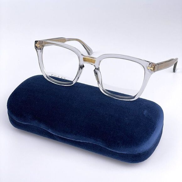 NEW Gucci GG0184O 005 Unisex Square Gray Clear Gold Eyeglasses - Picture 2 of 15
